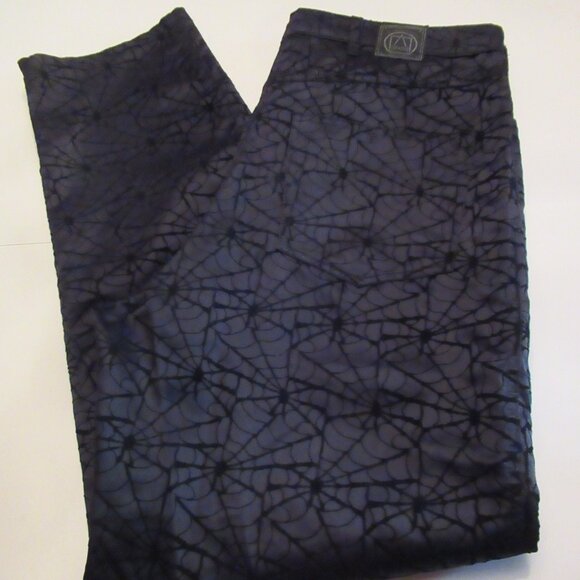 Vintage Black Velvet Spider Web Cobwebs Pants Sz 36 The Creative Brand Cykxtees - Picture 7 of 15